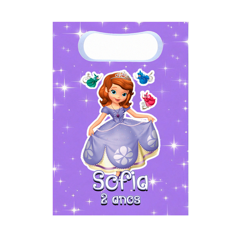 Sacolinhas Surpresa Princesa Sofia Personalizada Lembrancinha para festa com nome e idade disney princesas