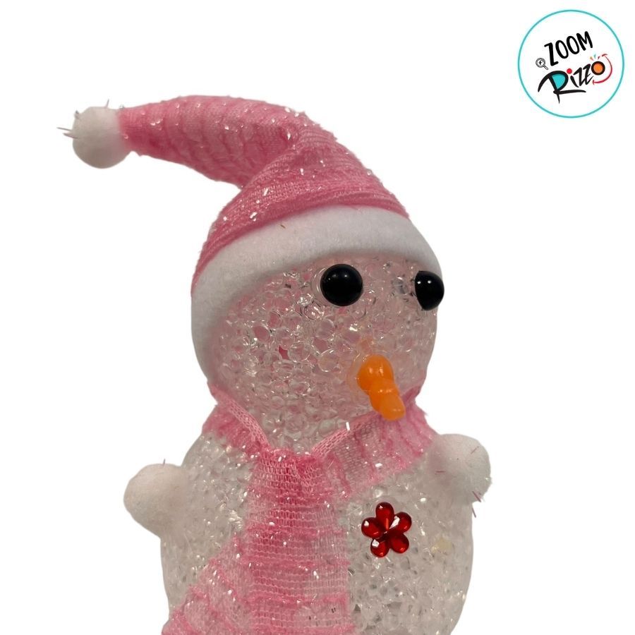 Detalhes do Enfeite Decorativo de Natal com Luz - Boneco de Neve com Cachecol - Rosa - 18cm - 1 unidade - Rizzo