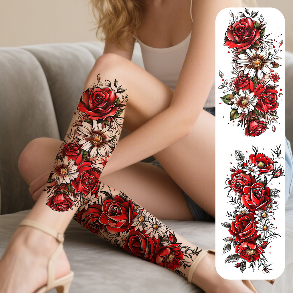 2 Peças Adesivos De Tatuagem Temporária De Flor Vermelha Para Mulheres , Falsa À Prova D'água E De Longa Duração Braço , em Oferta na Shopee