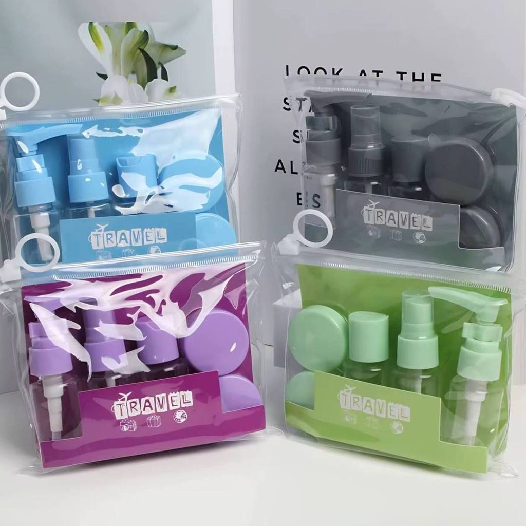 Kit Viagem Frascos para Higiene Pessoal Shampoo Creme Perfume 7 Peças + Necessaire Organizador