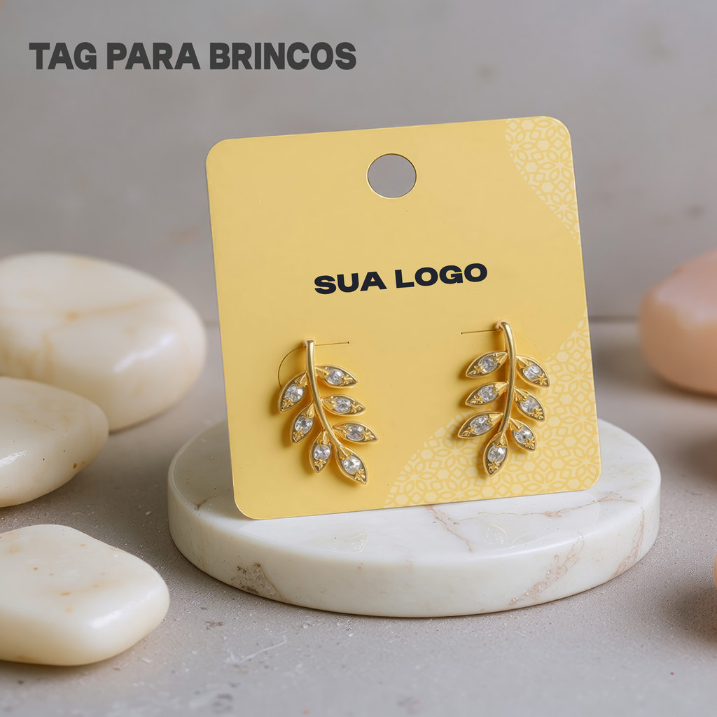 TAG BRINCOS Personalizada 4,5X4 cm  1 Par de furos Produção Rápida