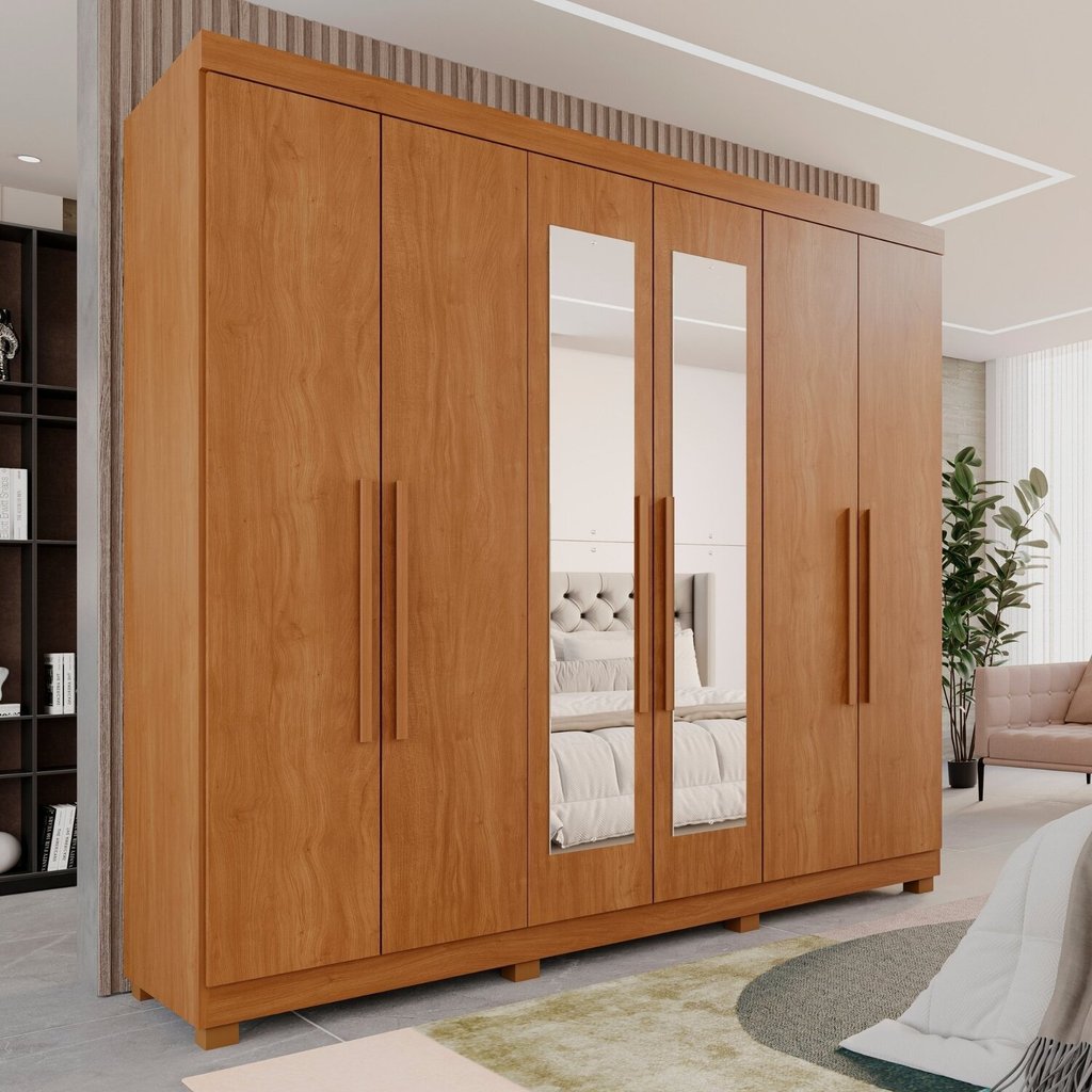 Guarda-Roupa Casal Casal 6 Portas 3 Gavetas com Espelho com Pés Roma Espresso Móveis Cinamomo em Oferta na Shopee
