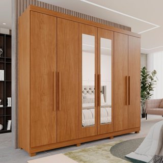 Guarda-Roupa Casal Casal 6 Portas 3 Gavetas com Espelho com Pés Roma Espresso Móveis Cinamomo em Oferta na Shopee