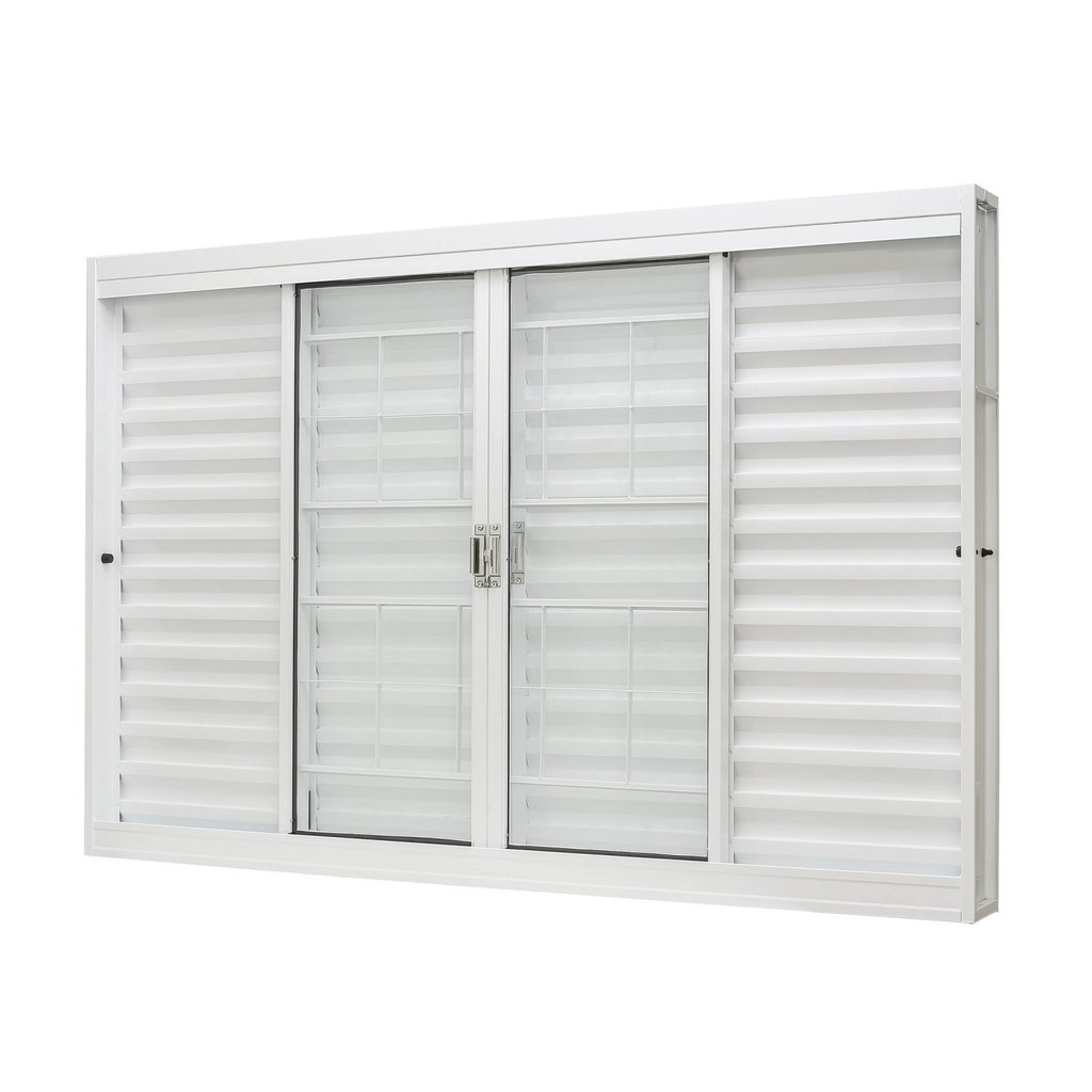 Janela de Aço Veneziana Central 6 Folhas com Grade Quadriculada 100x150cm Branca Unicsol Ramassol Central em Oferta na Shopee