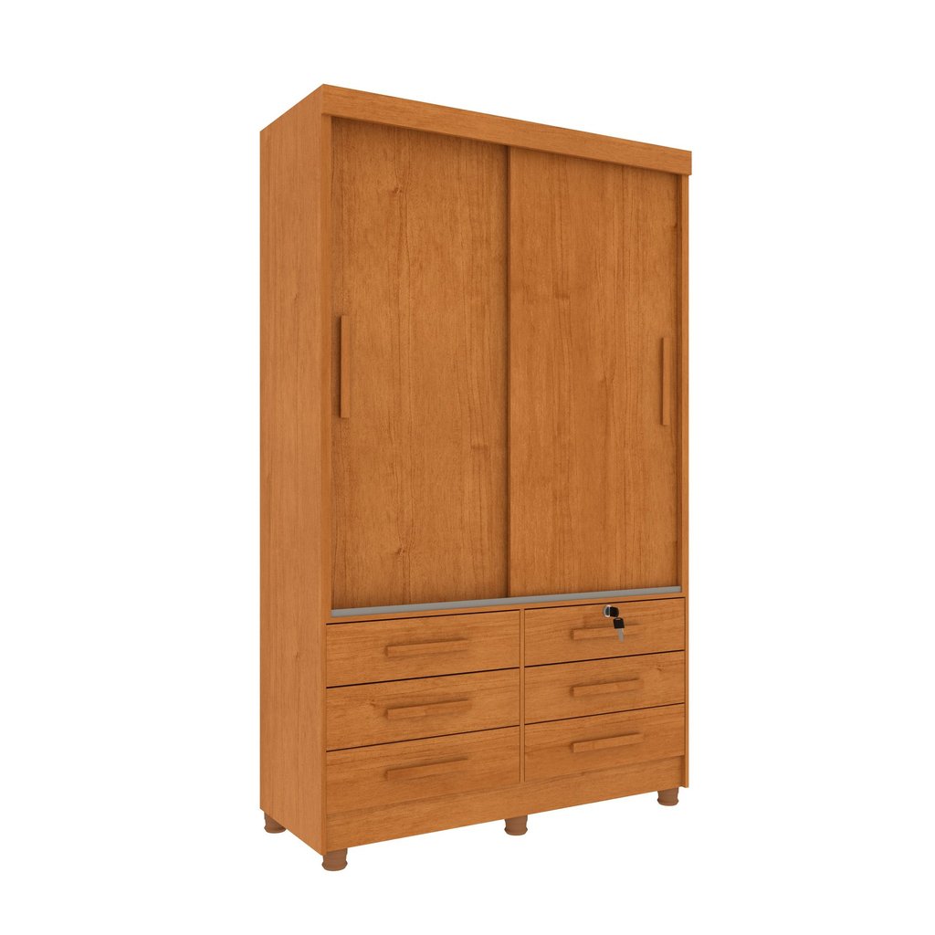 Detalhes do Guarda Roupa Solteiro com pés 2 Portas 6 Gavetas 133cm Chicago   Cinamomo