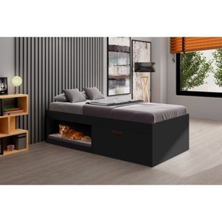 Cama Solteiro com Sapateira e Nicho Laura Yescasa Preto em Oferta na Shopee