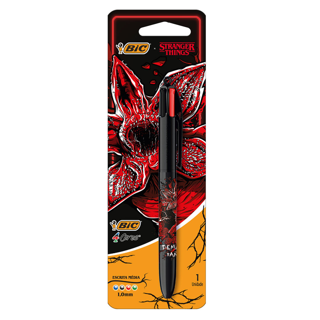 Caneta esferográfica 1.0 retrátil Stranger Things Hellfire 4 cores Bic em Oferta na Shopee
