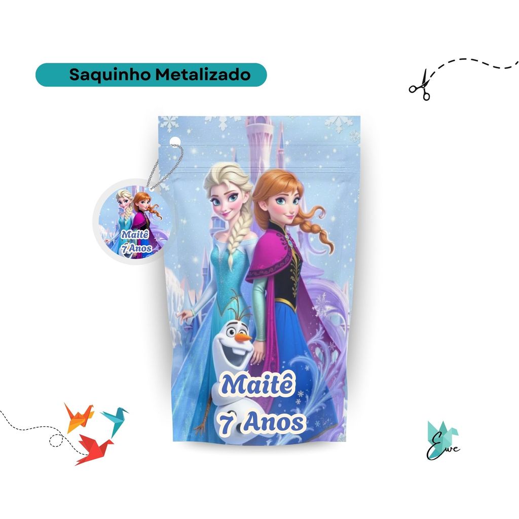 Saquinho Metalizado Frozen 12x19 Personalizado - Lembrancinha Aniversário | Saquinho Surpresa