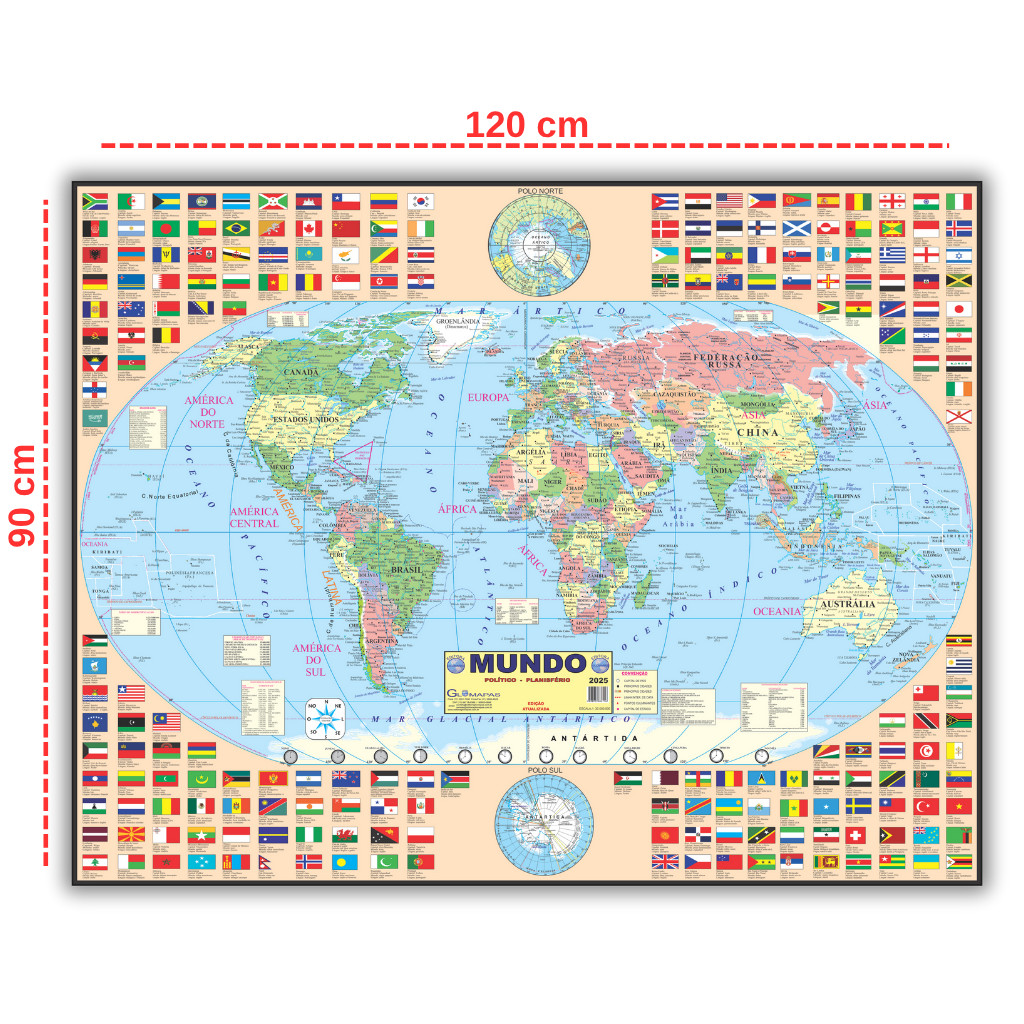 Kit Geográfico - Mapa Mundi + Mapa do Brasil + Bandeiras do Mundo - Livro de Atividades - Didáticos