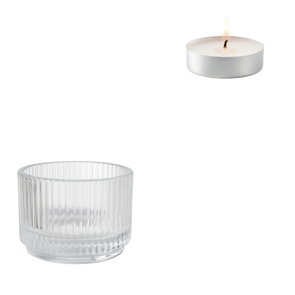 Kit 50 Velas Rechaud com 50 Castiçais Vidro Transparente