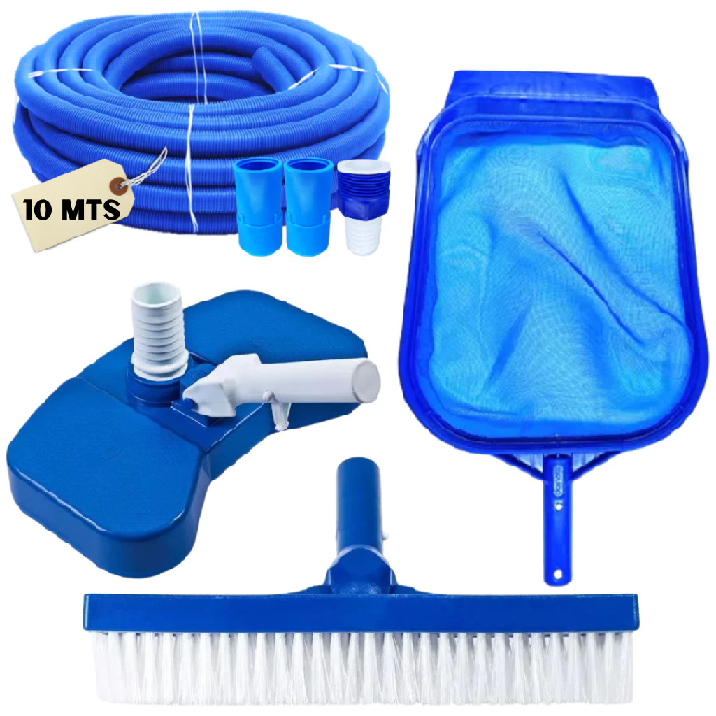KIT LIMPEZA COM MANGUEIRA ECOLÓGICA DE 10 METROS P/ PISCINAS