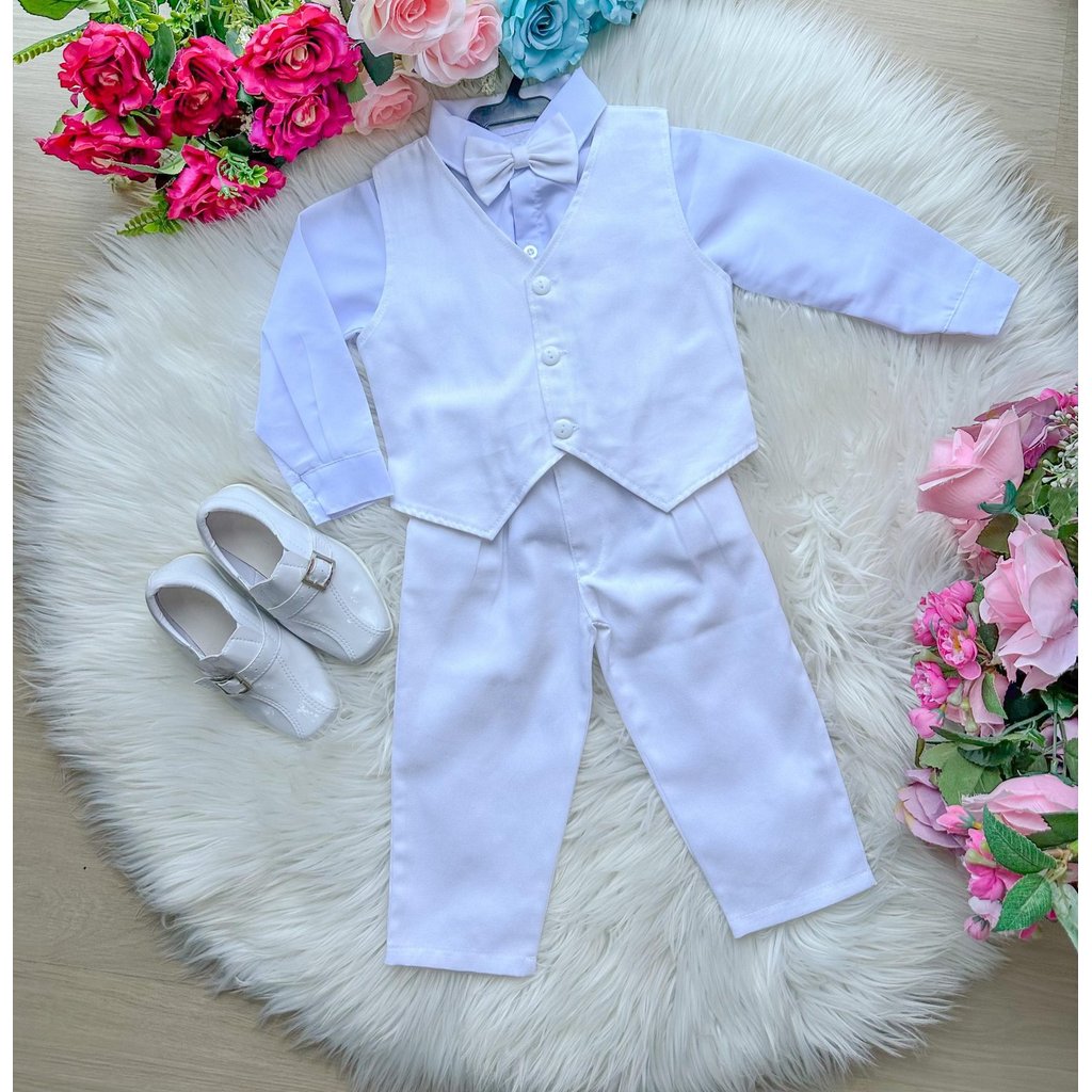 Conjunto Colete Infantil Branco Batizado Camisa Social Manga Longa Calça Gravata Menino em Oferta na Shopee