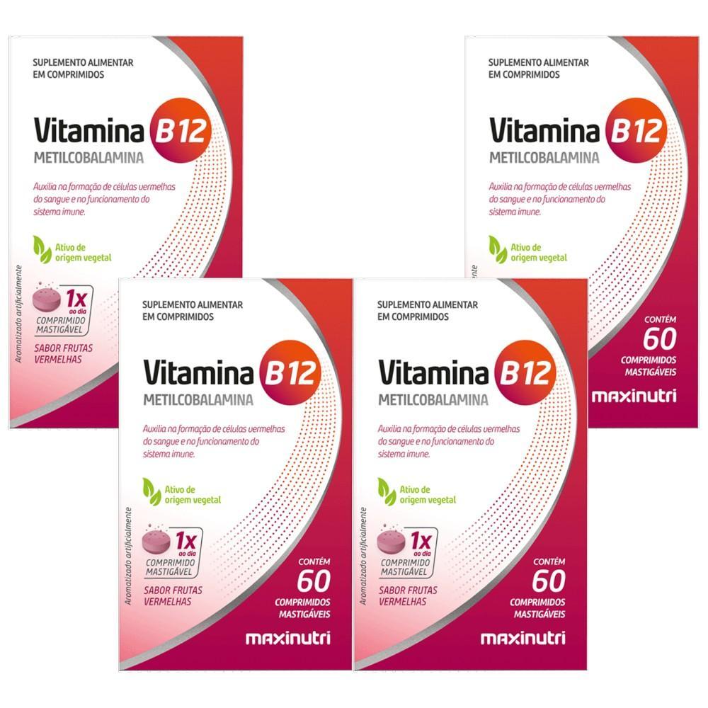 Kit Vitamina B12 Metilcobalamina Maxinutri Com 4 Caixas De 60 Comprimidos Mástigaveis Cada