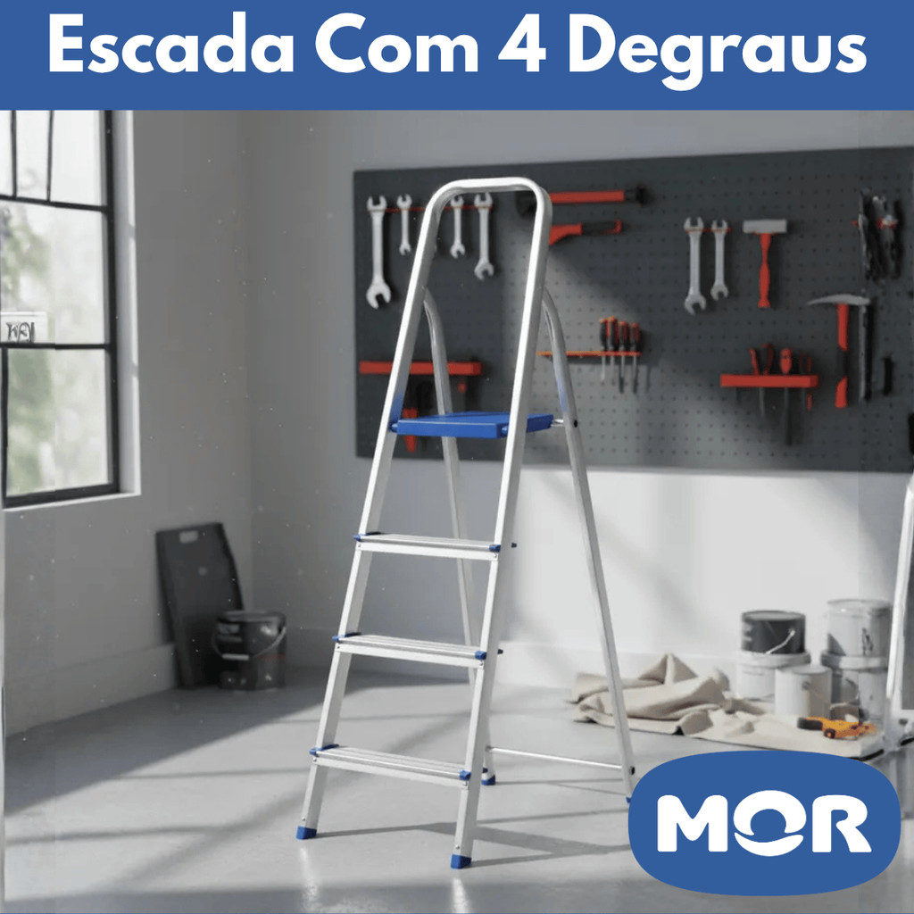 Escada De Alumínio Doméstica 4 Degraus Reforçada Resistente Mor Leve Suporta Até 120Kg em Oferta na Shopee