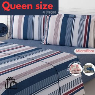 Jogo De Lençol Queen Size Microfibra - 4 Peças Estampas Diversas 1,98m x 1,58m em Oferta na Shopee