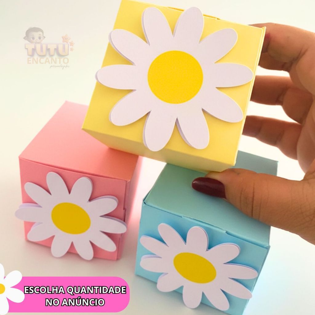 Caixas Cubo Margaridas 3D LUXO 6x6cm ENVIO IMEDIATO Kit Festa Margarida Lembrancinhas Margarida / Festa infantil