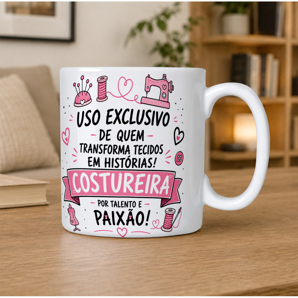 Caneca Porcelana Costureira Presente Criativo Costura