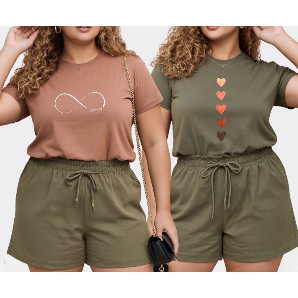 Kit 2 Camisetas Plus Size Feminina Estampada 100% Algodão Tendência Estilosa Envio Imediato