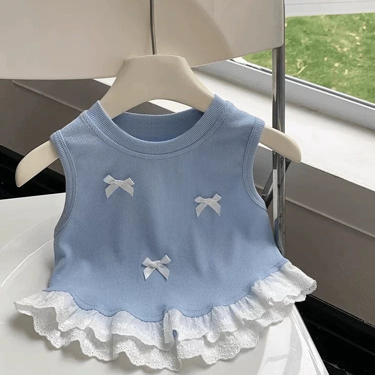 Coreano coreano roupas infantis meninas roupas de verão camiseta 2026 novo estilo crianças moda arco colete sem mangas t