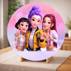 ENVIO IMEDIATO-Capas Para Painel Redondo de Festa Guerreiras do K-pop Tecido Premium 50x50cm Vários Modelos