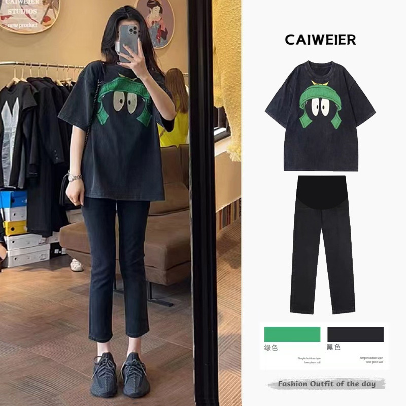 Roupas de maternidade roupas de verão roupas superiores 2026 novo estilo terno de verão camiseta de manga curta feminina