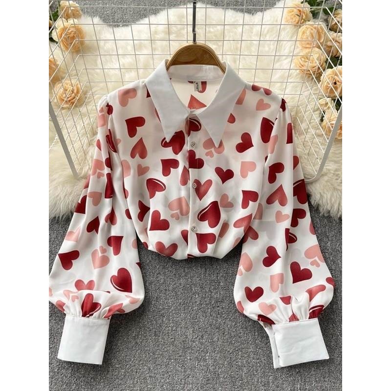 Camisa Super quente 2026 primavera novo estilo feminino All-Match Design nicho topo impresso camisa de Chiffon de manga 