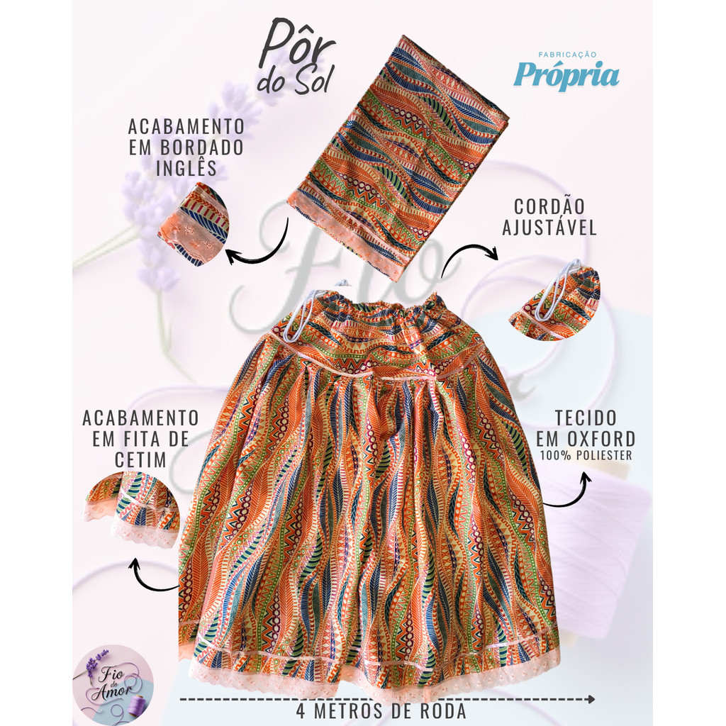 Conjunto Afro Várias Cores — Saia Rodada 4mt de Roda + Ojá Pano de Cabeça combinando, estampa africana tradicional, indi