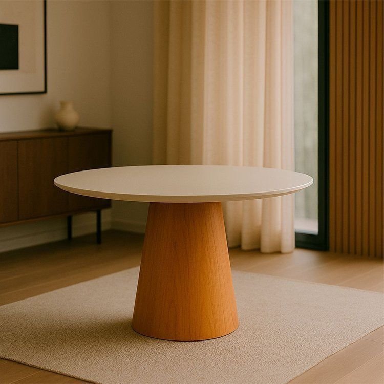 Mesa de Jantar Araçá Tampo em MDF com Vidro e Base em Madeira Branco/Off-White 100