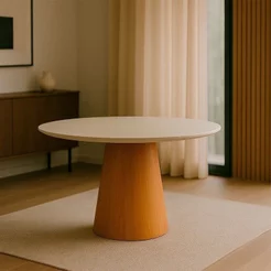 Mesa de Jantar Araçá Tampo em MDF com Vidro e Base em Madeira Branco/Off-White 100