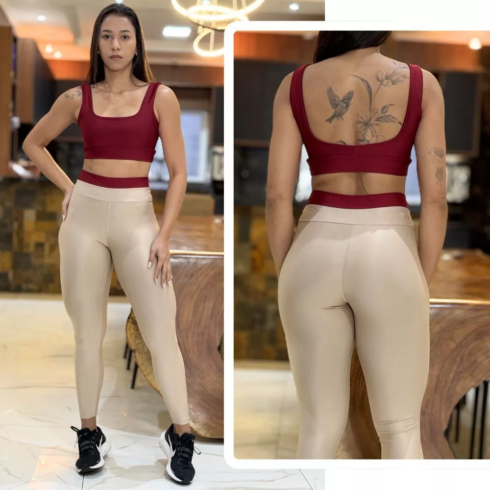 Conjunto de Academia BICOLOR Feminino Calça Legging + Top Regatinha com Alta Compressão — imagem 1