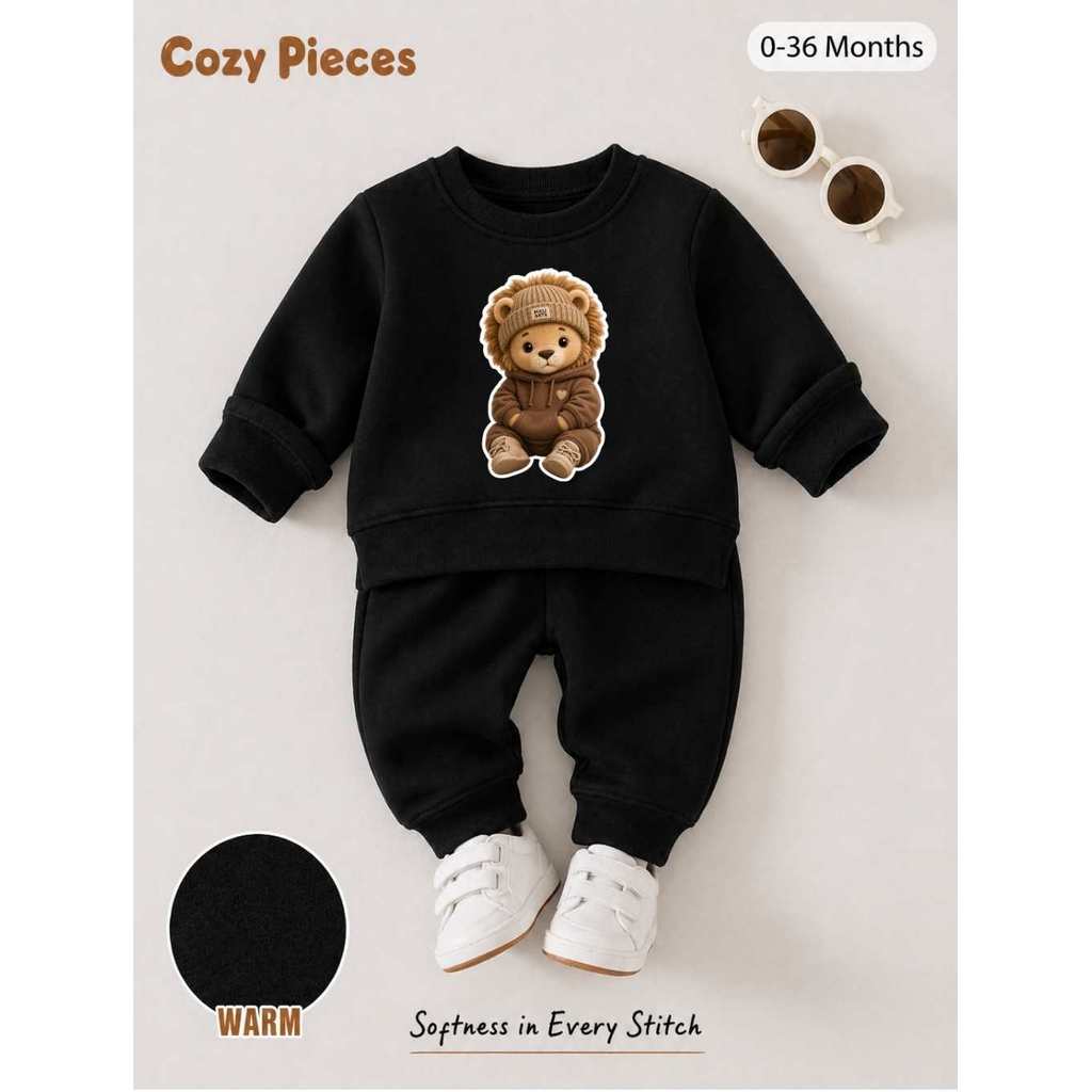 Conjunto Moletom Infantil Felpado Leão Bebê 50% Algodão Inverno Menino Menina G ao 4 Mali Arte