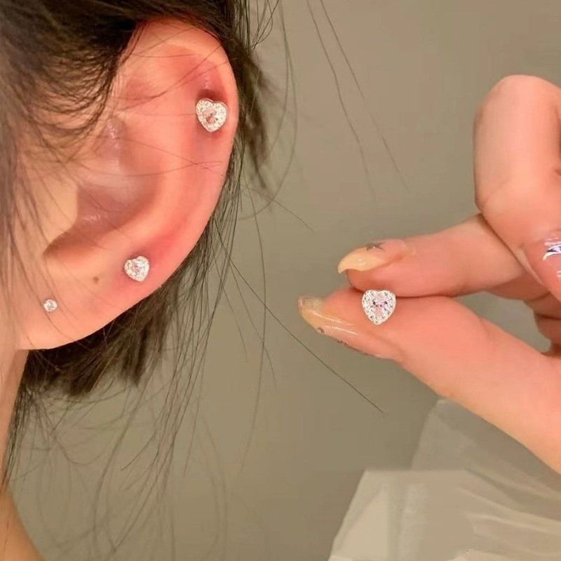 Brincos simples em formato de coração, incrustados com zircônia rosa, feitos de prata esterlina S925, joias elegantes, p