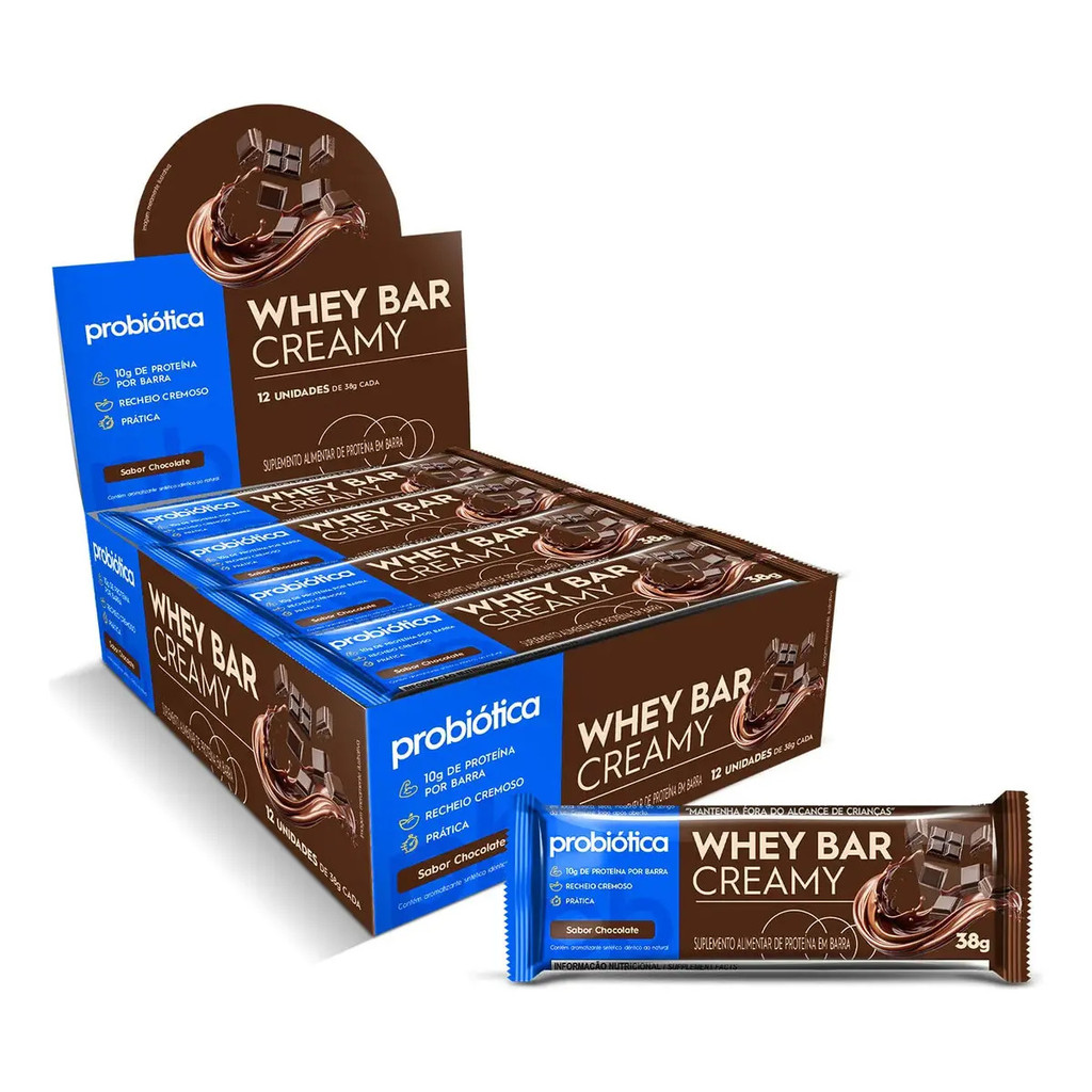 Whey Bar Creamy Display Com 12 Unidade De 38g Cada Chocolate Probiótica