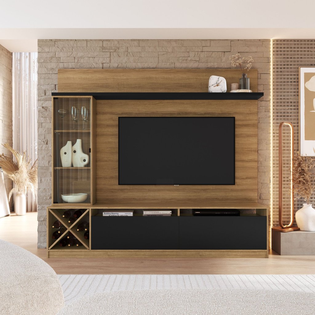 Estante para TV e Home Theater até 60 Polegadas 200CMX180CM 1 Porta de Veneza Marrom Montana/Preto