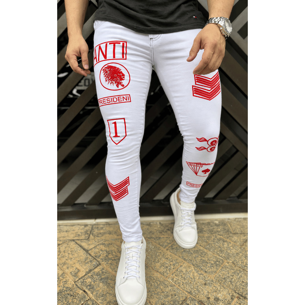 Calças Jeans White Collection Super Skinny Masculina