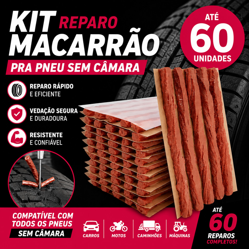 KIT 10 A 60 REFIL REPARO PNEU SEM CAMARA CARRO BIKE SOS DE VEICULO KIT DE MACARRAO MOTO ATACADO