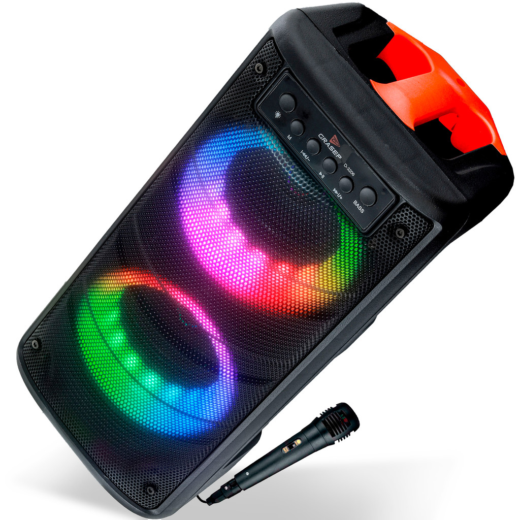 Caixa de Som Bluetooth LED RGB PartyBox Wireless Subwoofer Karaokê Com Microfone