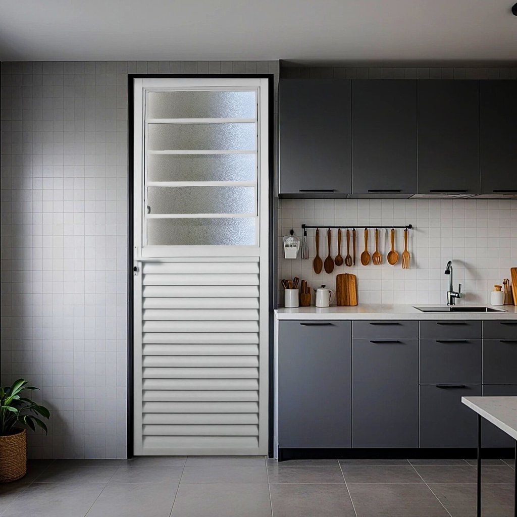 Porta de Alumínio Basculante 210x80cm com Vidro Liso Soft Plus MGM Abertura Esquerda Branco