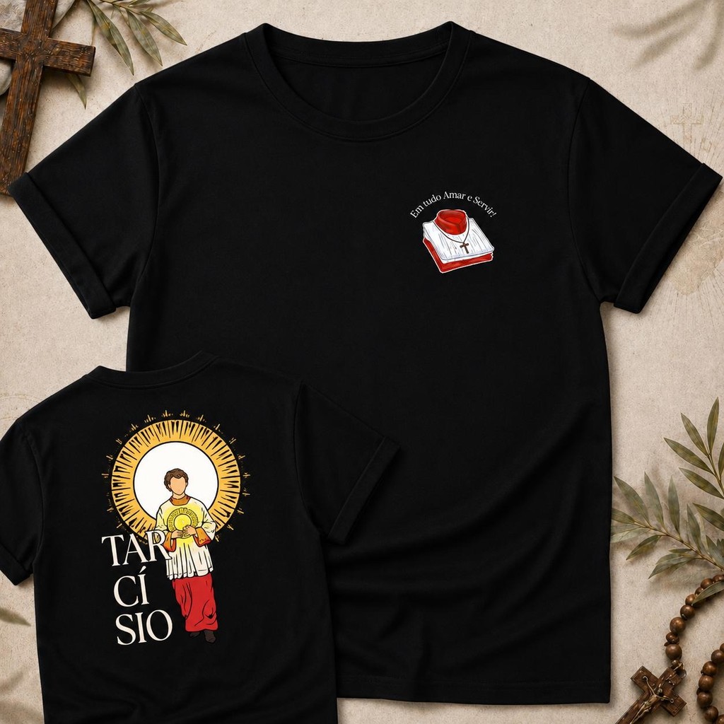 Camiseta São Tarcísio Coroinha e Acólito Em Tudo Amar e Servir Cristã Católica Religiosa Fé Unissex Premium