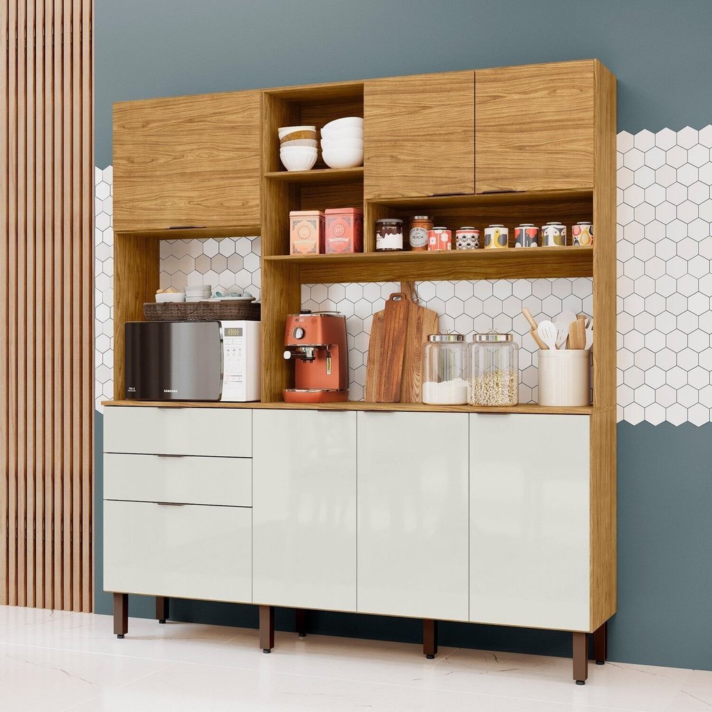 Cozinha Compacta Boreal 7 Portas e 2 Gavetas Espresso Móveis Marrom/Marrocos/Off White