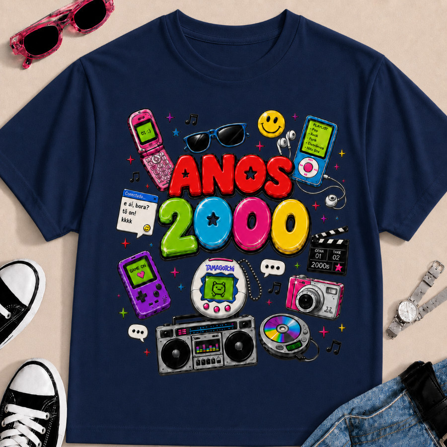 Camiseta Feminina Anos 2000 Retrô 100% Algodão Estampada Vintage Y2K Premium Unissex Confortável