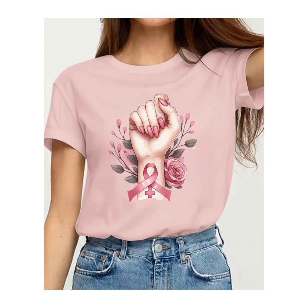 Camiseta Outubro Rosa Feminina Conscientização Câncer de Mama