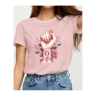 Camiseta Outubro Rosa Feminina Conscientização Câncer de Mama