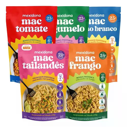 Kit com 5 Sabores Mac Mexidona 100g Macarrão Proteico Mix