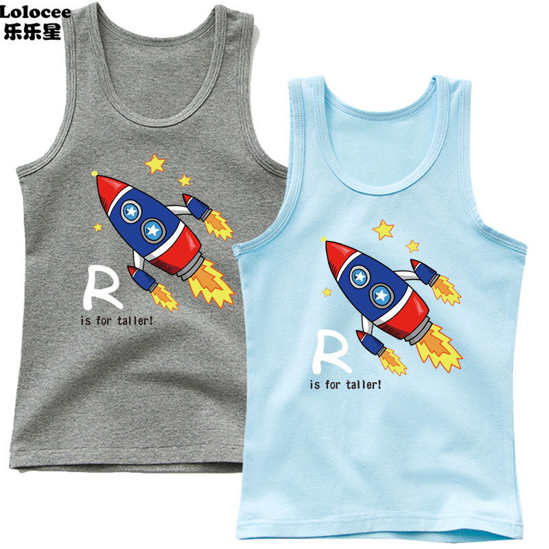 Meninos Foguete Impressão Sem Mangas Singlet Algodão Regata Dos Desenhos Animados Crianças Verão Camiseta