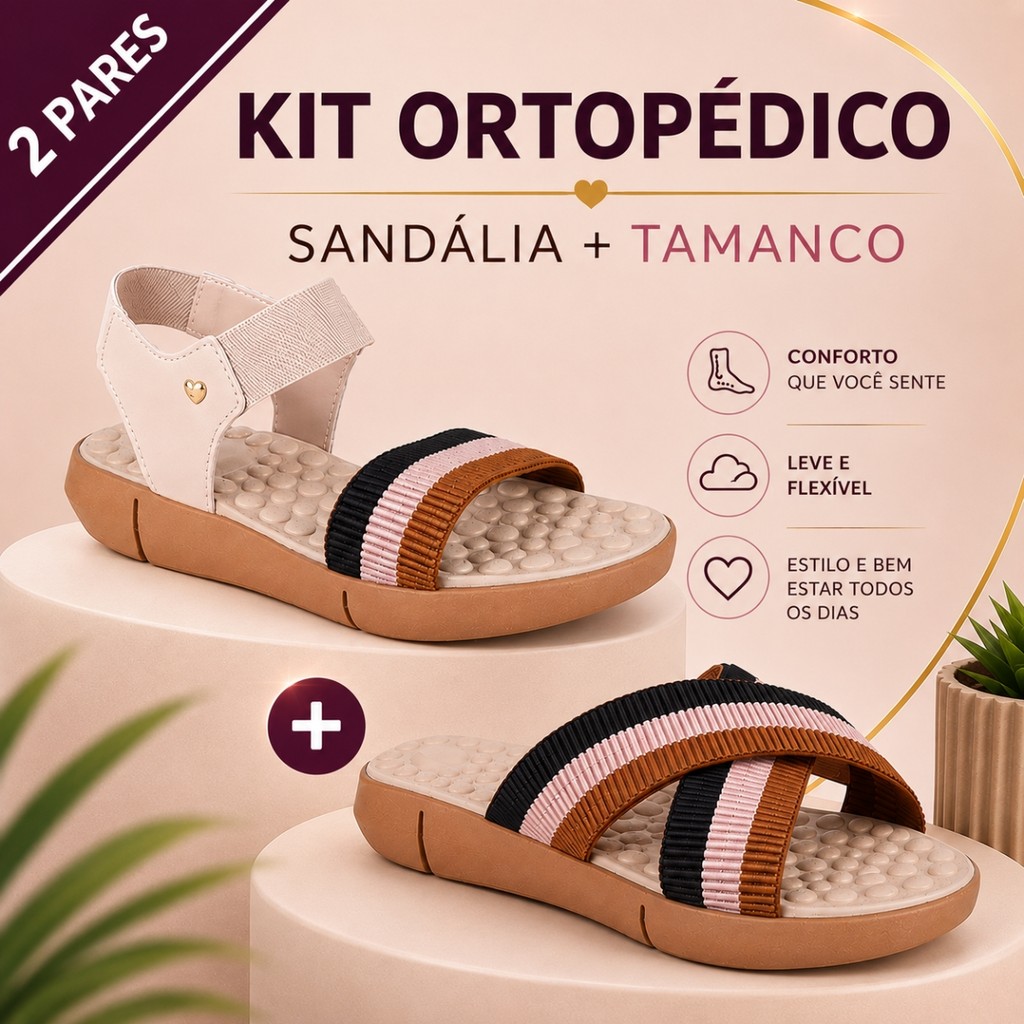 Kit Sandália + Tamanco Ortopédico Feminino Confortável Anatômico Solado Antiderrapante