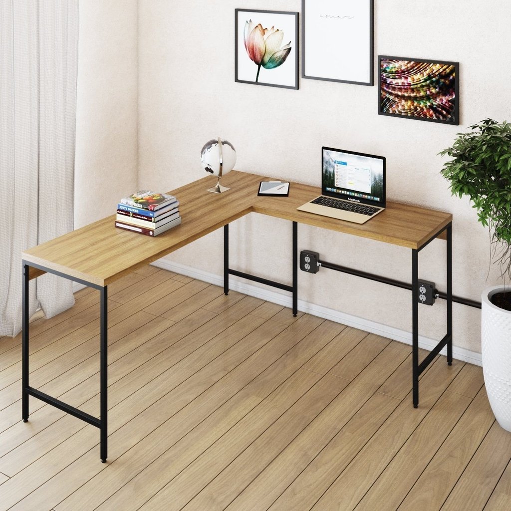 Escrivaninha Mesa Escritório em L Estilo Active 150cm Industrial Yescasa Preto Preto/Lamina Mel