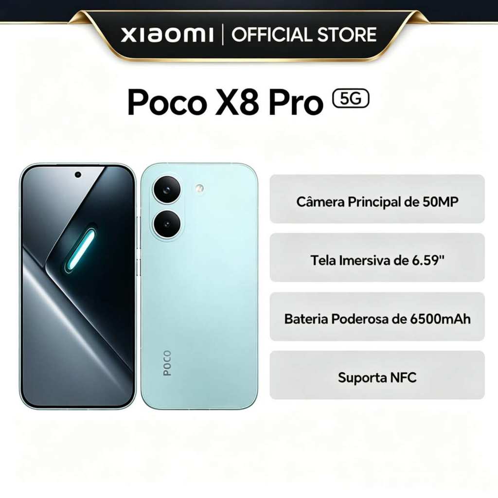 Xiaomi Poco X8 PRO 5G, Versão Global, MediaTek Dimensity 8500-Ultra, Bateria 650