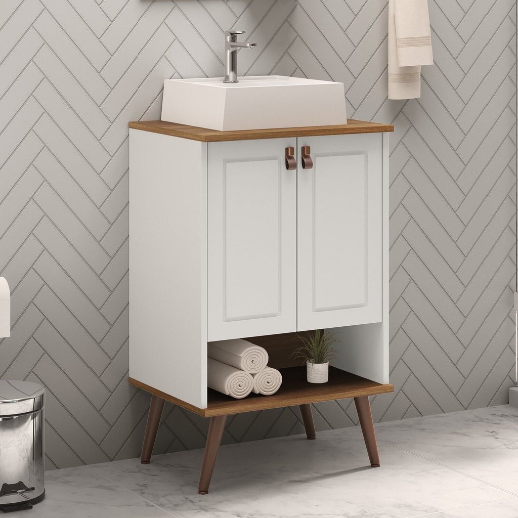 Gabinete de Banheiro 2 Portas e 1 Nicho 51cm Denver Yescasa Branco/Carvalho