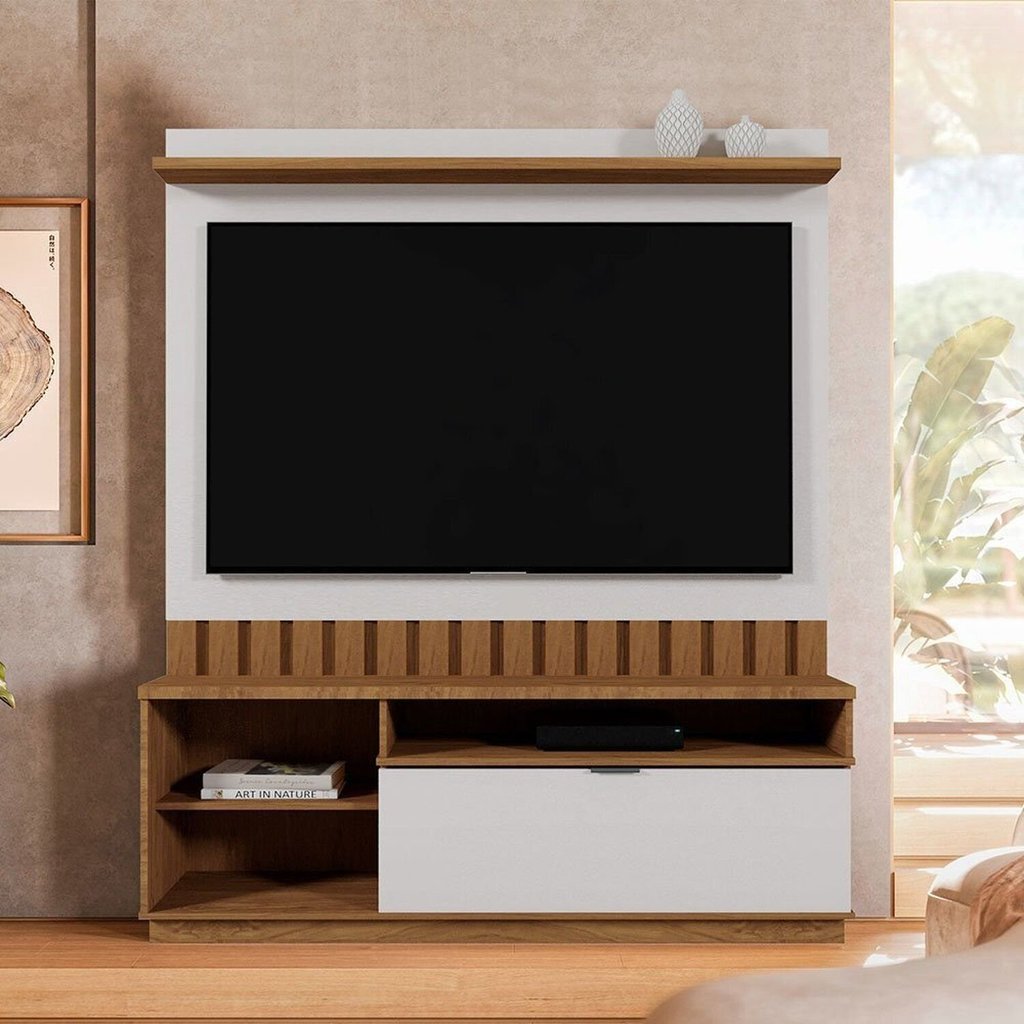 Estante e Home Theater Ripado para TV até 60 Polegadas 150cmx182,5cm Diamantina Marrom Amêndoa/Off White Amêndoa/Off